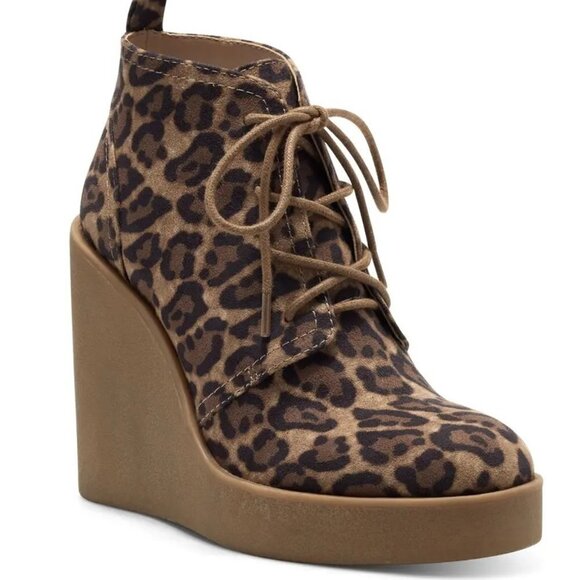 NEW! Jessica Simpson Mesila Leopard Wedge Closed Round Toe Lace Up Ankle Boots - Picture 2 of 12